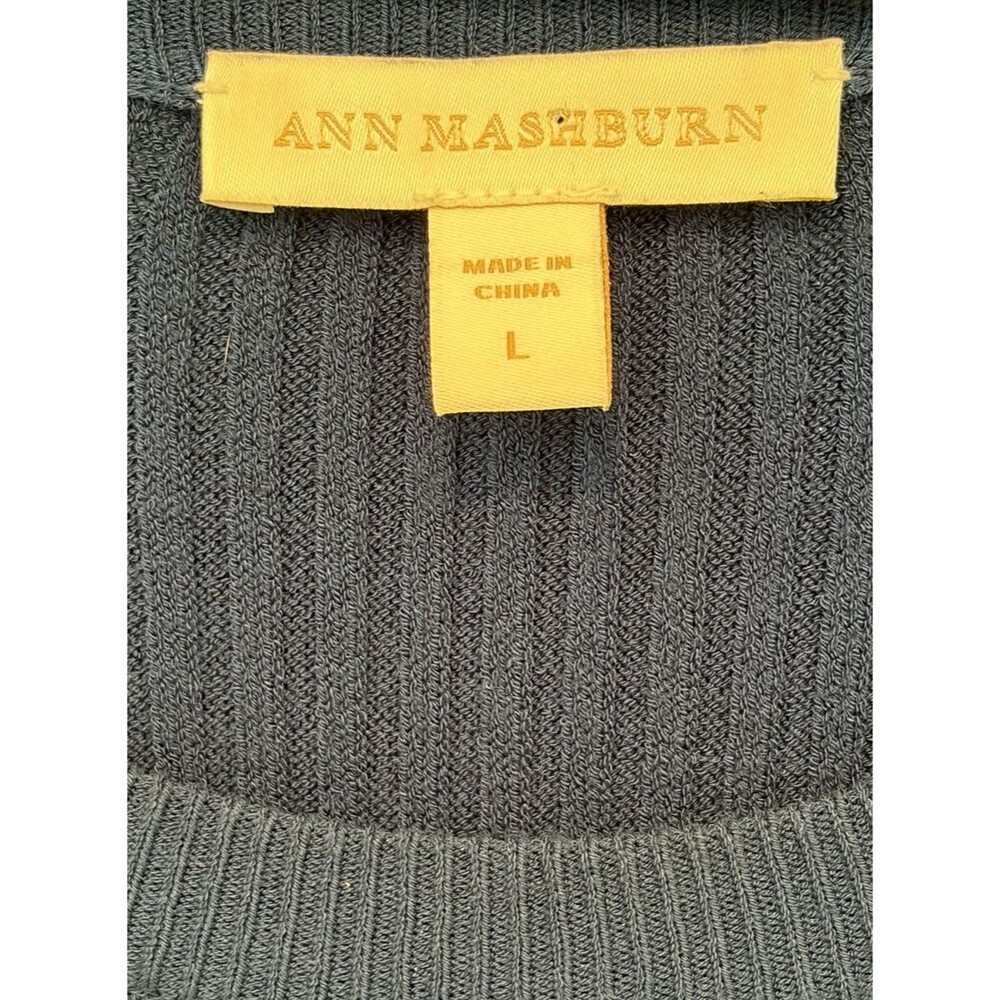 Ann Mashburn Blue Ribbed Knit Sweater Dress Large Fit Flare Designer Work Event - Picture 3 of 11